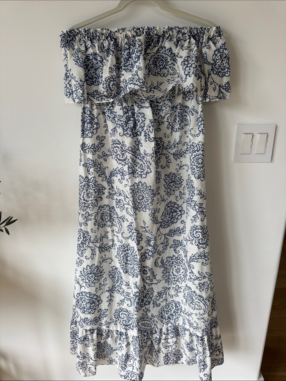 Moda International White Maxi Dress with Blue Floral Print